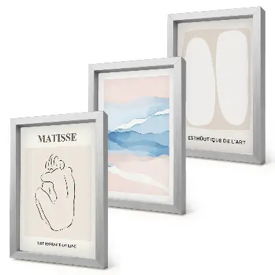 Set od 3 slike u okviru apstraktni oblici i nježne boje u stilu Matissea