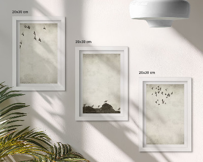 Zidna galerija slika Leteće jato ptica u minimalističkom stilu