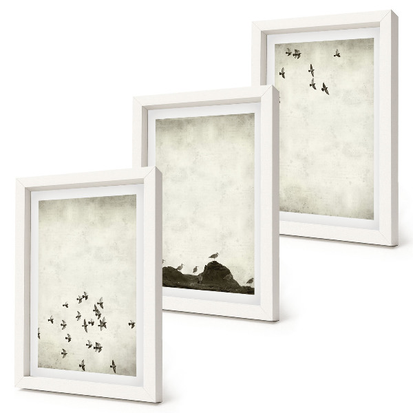 Set 3 slike u okviru Ptice u letu oslikane minimalističkim stilom