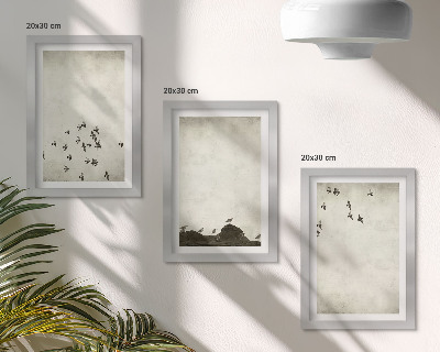 Set 3 slike u okviru Ptice u letu oslikane minimalističkim stilom