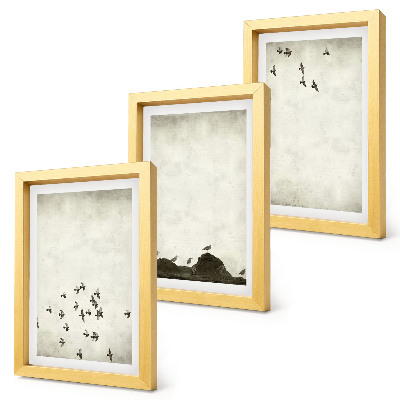 Set 3 slike u okviru Ptice u letu oslikane minimalističkim stilom