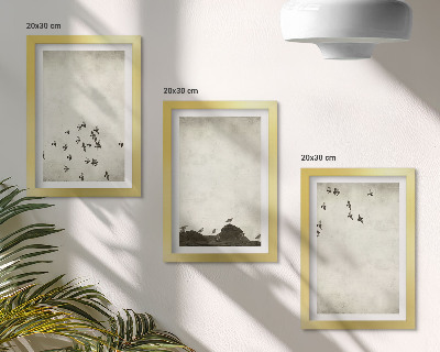 Set 3 slike u okviru Ptice u letu oslikane minimalističkim stilom