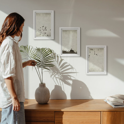 Set 3 slike u okviru Ptice u letu oslikane minimalističkim stilom