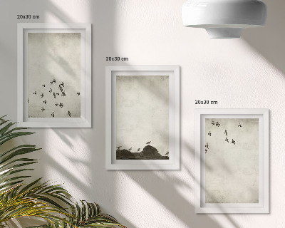 Set 3 slike u okviru Ptice u letu oslikane minimalističkim stilom