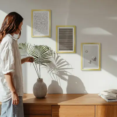 Set 3 slike u okviru prirodne teksture drva, kamenja i užadi