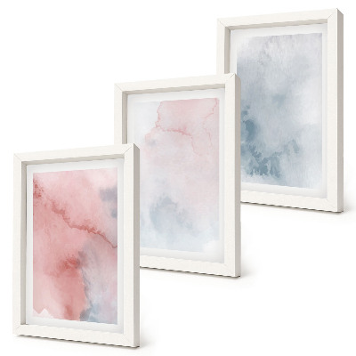 Set 3 slike u okviru Pastelne akvarele na platnu, šarene teksture