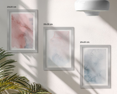 Set 3 slike u okviru Pastelne akvarele na platnu, šarene teksture