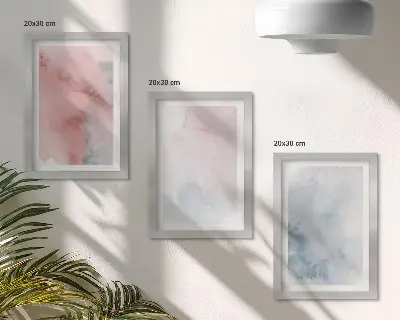 Set od 3 slike u okviru pastelni akvareli na platnu sa šarenim teksturama