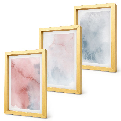 Set 3 slike u okviru Pastelne akvarele na platnu, šarene teksture