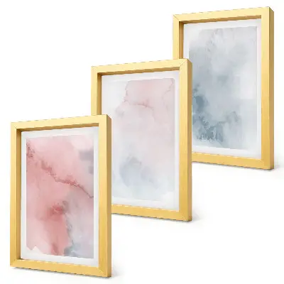Set od 3 slike u okviru pastelni akvareli na platnu sa šarenim teksturama