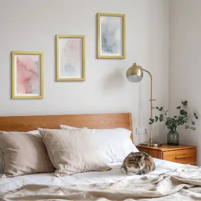 Set od 3 slike u okviru pastelni akvareli na platnu sa šarenim teksturama