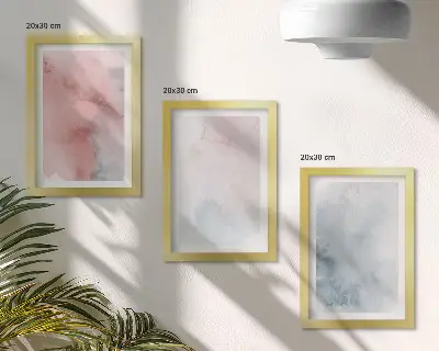 Set od 3 slike u okviru pastelni akvareli na platnu sa šarenim teksturama