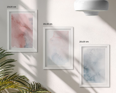 Set 3 slike u okviru Pastelne akvarele na platnu, šarene teksture