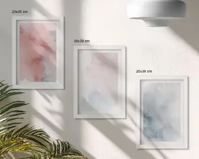 Set od 3 slike u okviru pastelni akvareli na platnu sa šarenim teksturama