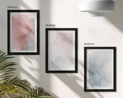 Set od 3 slike u okviru pastelni akvareli na platnu sa šarenim teksturama