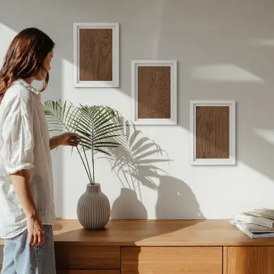 Set 3 slike u okviru uzorak teksture drvene kore u minimalističkom stilu