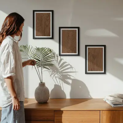 Set 3 slike u okviru uzorak teksture drvene kore u minimalističkom stilu