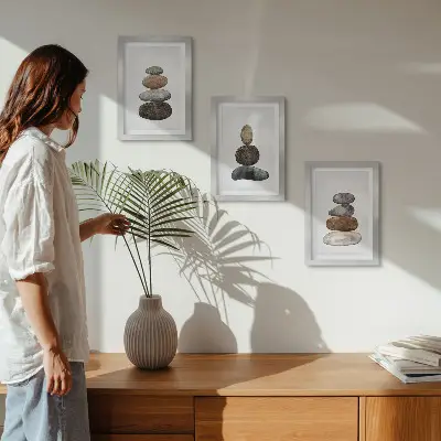Zidna galerija slika minimalističko boho slikarstvo s motivom hrpe kamenja
