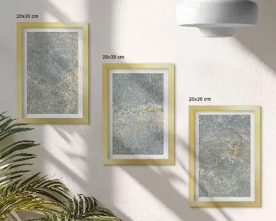 Dekorativna kamena struktura od zelenog žilnatog mramora set od 3 slike u okviru