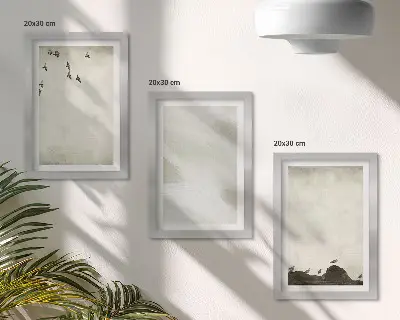 Set 3 slike u okviru minimalistički motivi s pticama, kamenjem i potezima kista