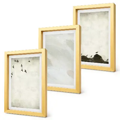 Set 3 slike u okviru minimalistički motivi s pticama, kamenjem i potezima kista