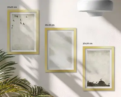 Set 3 slike u okviru minimalistički motivi s pticama, kamenjem i potezima kista
