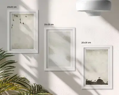 Set 3 slike u okviru minimalistički motivi s pticama, kamenjem i potezima kista