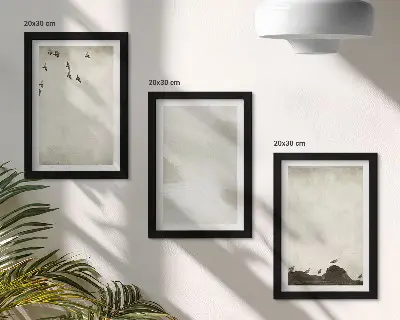 Set 3 slike u okviru minimalistički motivi s pticama, kamenjem i potezima kista