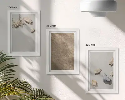 Set od 3 slike u okviru prirodne strukture kamenja na plaži