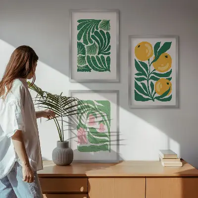 Minimalistički biljni uzorci triptih u okviru