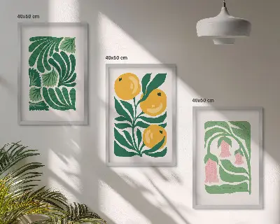 Minimalistički biljni uzorci triptih u okviru