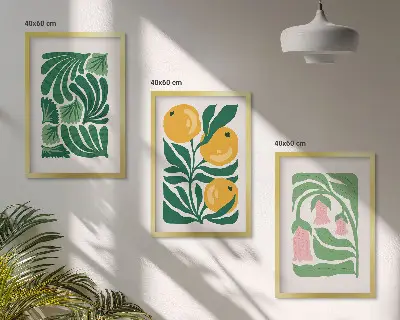 Minimalistički biljni uzorci triptih u okviru