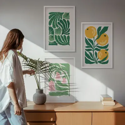 Minimalistički biljni uzorci triptih u okviru