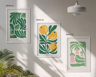 Minimalistički biljni uzorci triptih u okviru
