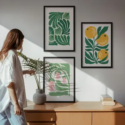 Minimalistički biljni uzorci triptih u okviru