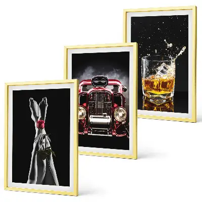 Zidna galerija ženske noge, ruža, auto i viski