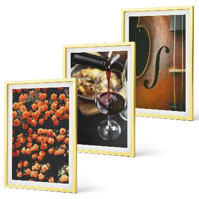 Slika na platnu Violina za vino s starinskim cvijećem triptih u okviru