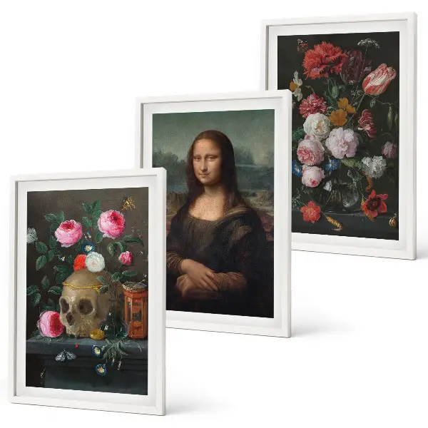 Portret lubanje s cvijećem Mona Lisa set od 3 slike u okviru