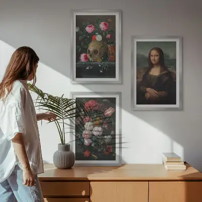 Portret lubanje s cvijećem Mona Lisa set od 3 slike u okviru