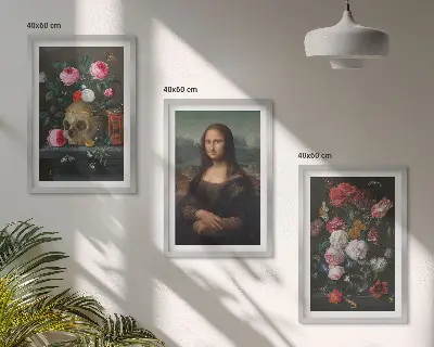Portret lubanje s cvijećem Mona Lisa set od 3 slike u okviru