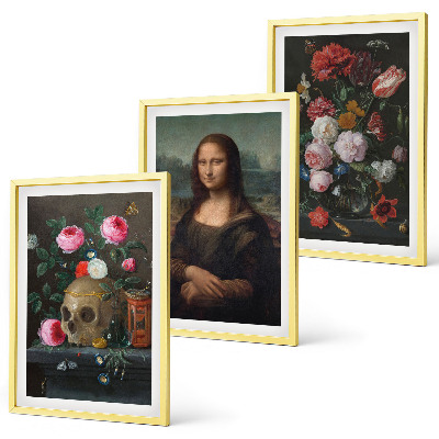 Set 3 slike u okviru Portret lubanje s cvijećem Mona Lisa