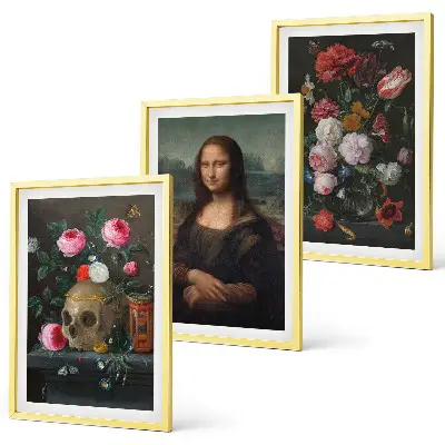 Portret lubanje s cvijećem Mona Lisa set od 3 slike u okviru
