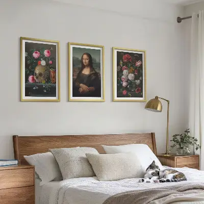 Portret lubanje s cvijećem Mona Lisa set od 3 slike u okviru