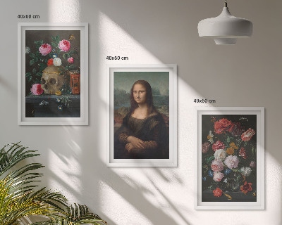 Set 3 slike u okviru Portret lubanje s cvijećem Mona Lisa