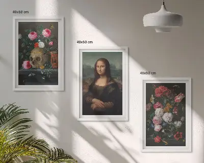 Portret lubanje s cvijećem Mona Lisa set od 3 slike u okviru