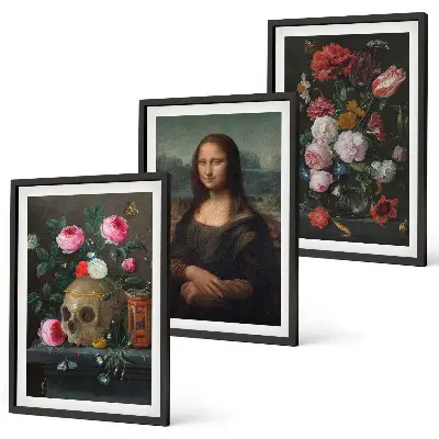 Portret lubanje s cvijećem Mona Lisa set od 3 slike u okviru