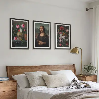 Portret lubanje s cvijećem Mona Lisa set od 3 slike u okviru