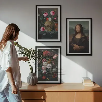 Portret lubanje s cvijećem Mona Lisa set od 3 slike u okviru