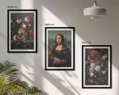 Portret lubanje s cvijećem Mona Lisa set od 3 slike u okviru