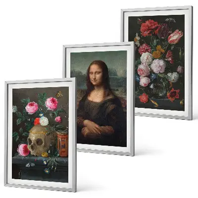 Portret lubanje s cvijećem Mona Lisa set od 3 slike u okviru